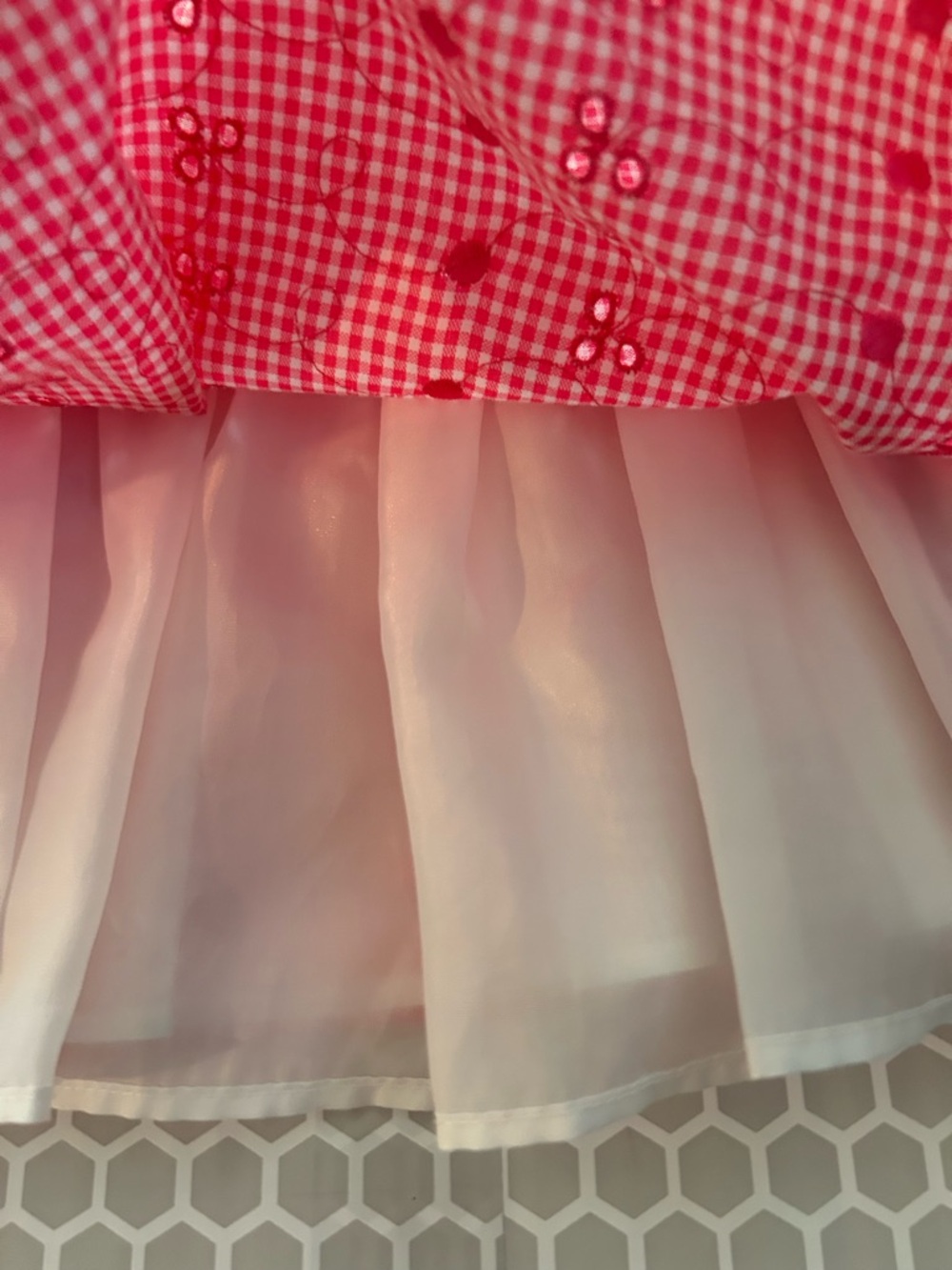 By Bonnie Jean Pink Gingham Dress w Satin Waist Bow w Petticoat Size 6X - Picture 4 of 8